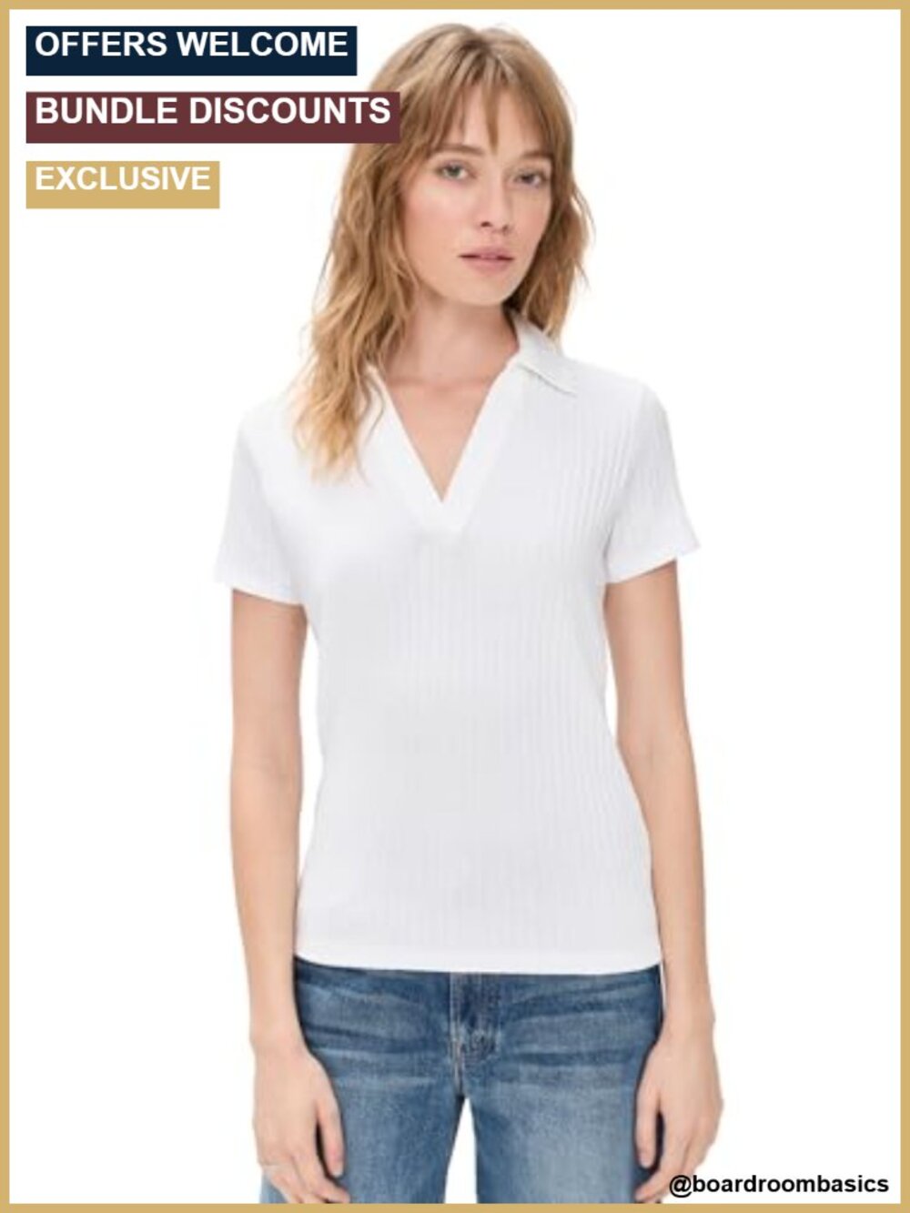 Vince Crop Ribbed Polo Shirt for Women Cotton Blend Short Sleeve